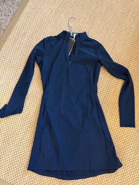 adidas Navy Long-Sleeve Zip-Front Athletic Dress